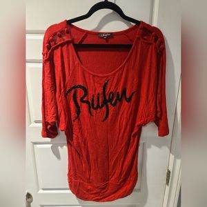 3/4 Length Sleeves, Ruffen Top, Missing 1 Button, XL